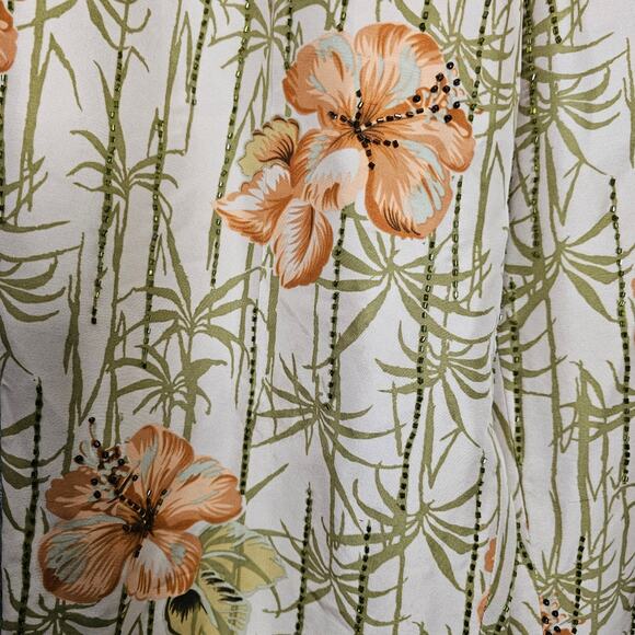Vintage ADRIANNA PAPELL Silk Tropical Flower Beaded Lined PANTS Women's size 16 - Picture 5 of 10